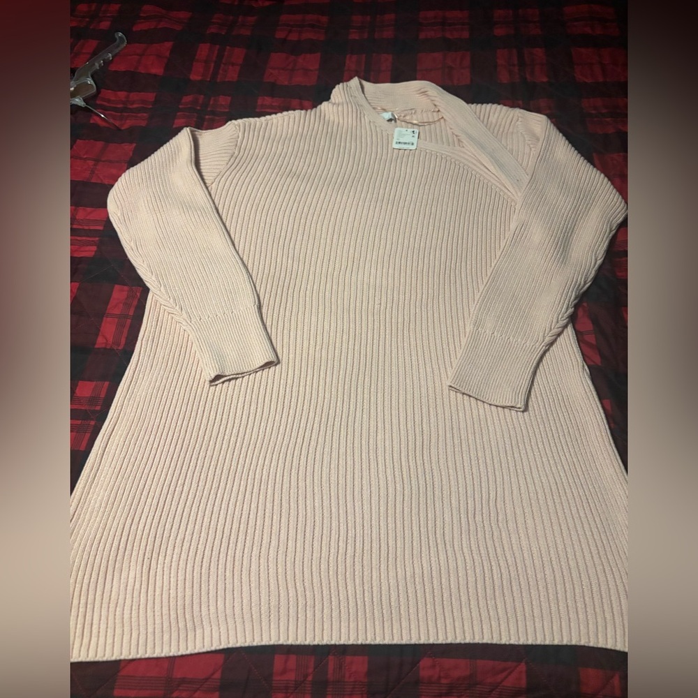 Free People Ribbed Knit Dress – Soft Pink, XL, 100% Cotton, Long Sleeve - Picture 2 of 7